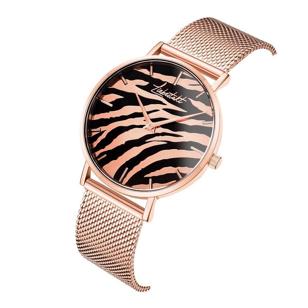 Liebestakt Uhr zebra Mesh armband rose wasserdicht